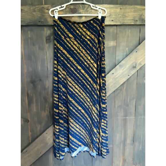 LuLaRoe Dresses & Skirts - Lularoe Maxi Skirt Womens Medium Navy Blue Yellow Long Boho Stretchy Fall